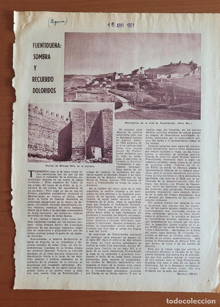 Coleccionismo de Revistas y Peri&oacute;dicos: Recorte ABC 16-3-61 Funentidue&ntilde;a (Segovia) por Manuel Grau