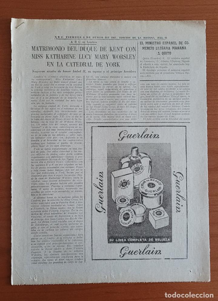 Coleccionismo de Revistas y Peri&oacute;dicos: Recorte ABC 9-6-61 Matrimonio Duque de Kent con Katharine Lucy Mary Worsley en la catedral de York