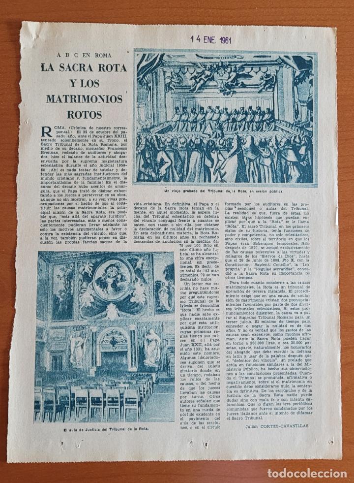 Coleccionismo de Revistas y Peri&oacute;dicos: Recortes ABC 14-1-61 La sacra Rota y los matrimonios rotos. Tribunal de la Rota