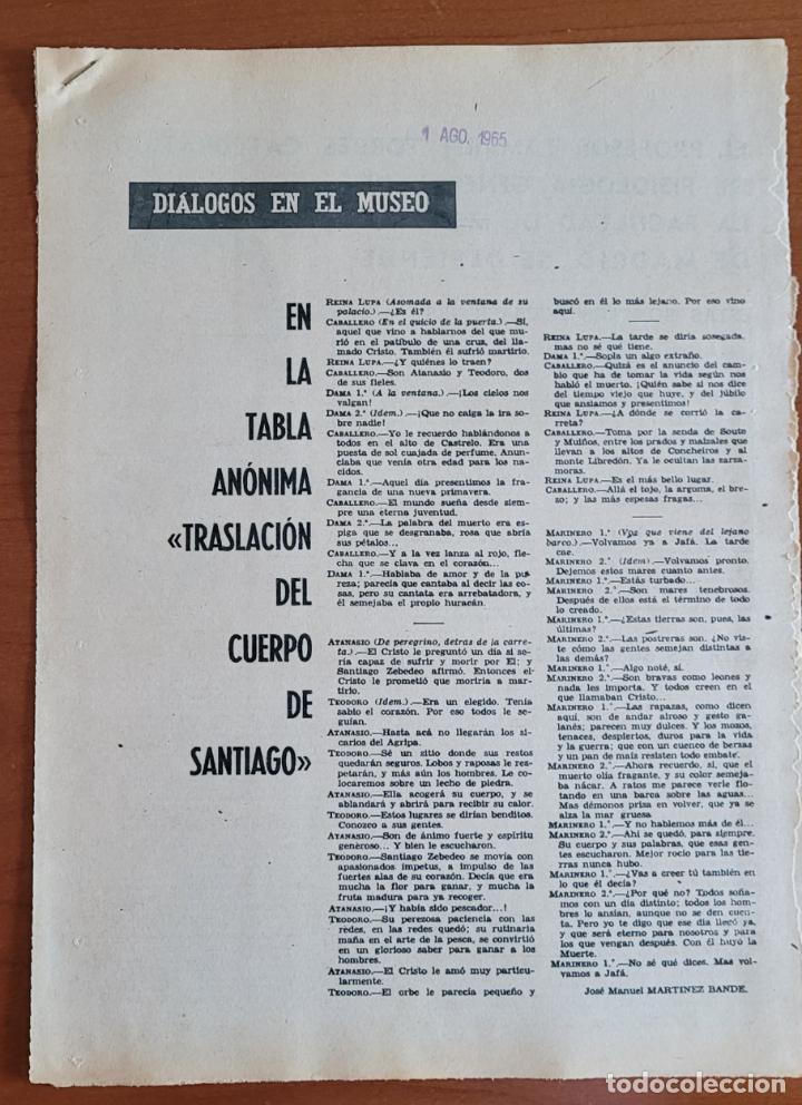 Coleccionismo de Revistas y Peri&oacute;dicos: Recortes ABC 1-9-65 Tabla an&oacute;nima &rdquo;Traslaci&oacute;n del cuerpo de Santiago&rdquo;. Di&aacute;logos imaginados