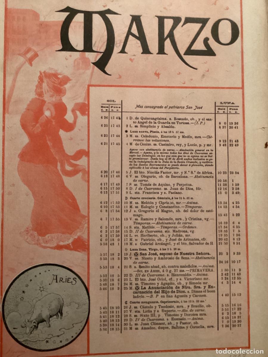 Colecionismo de Revistas e Jornais: MARZO-ABRIL CALENDARIO/SANTORAL 1908 ILUSTRACIONES VIENTO Y LLUVIA, HOJA REVISTA