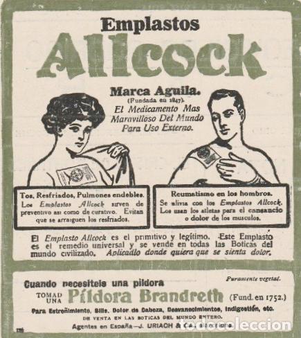 Coleccionismo de revistas y peri&oacute;dicos: Publicidad emplastos ALLCOCK, marca &Aacute;guila - 1928