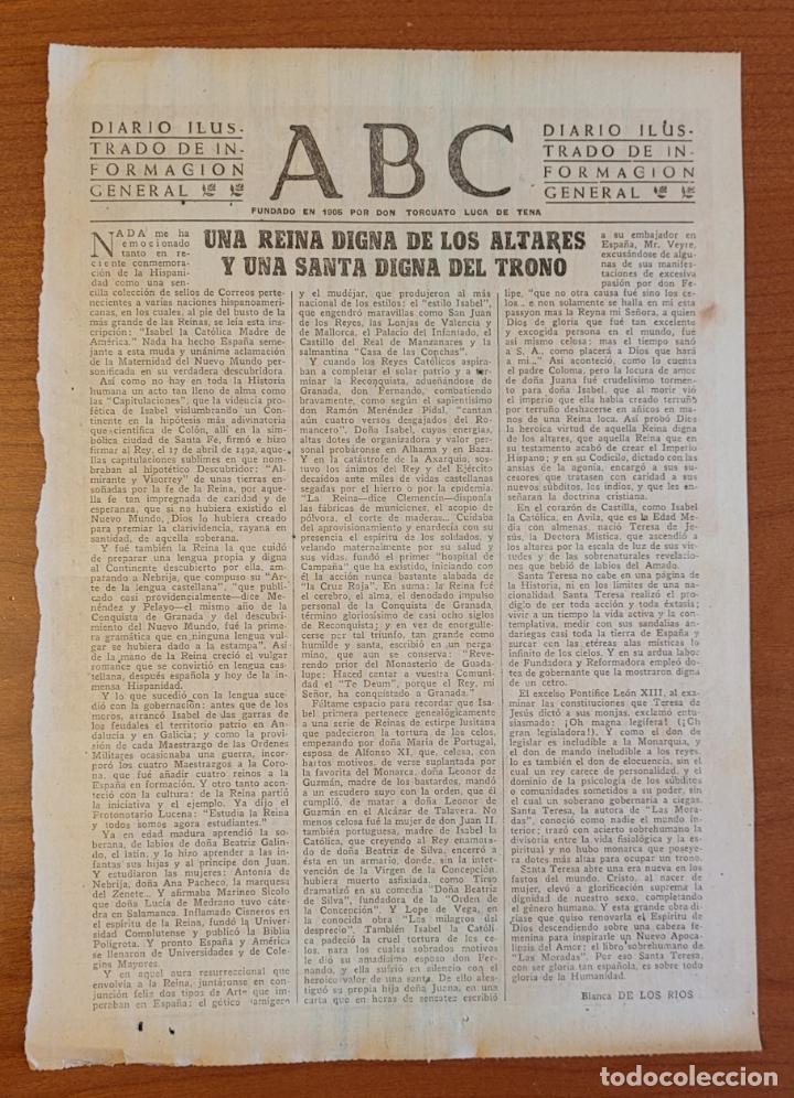 Coleccionismo de Revistas y Peri&oacute;dicos: Recorte ABC Isabel La Cat&oacute;lica una reina digna de los altares y una Santa digna del trono