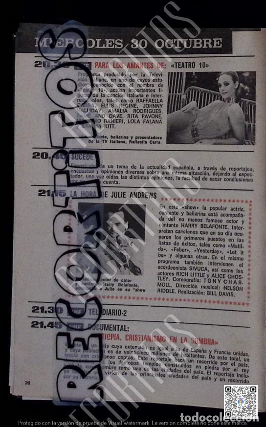 Coleccionismo de Revistas y Peri&oacute;dicos: RAFFAELLA CARRA HARRY BELAFONTE