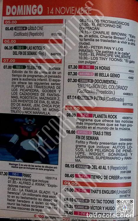 Coleccionismo de revistas y peri&oacute;dicos: MAZINGER Z en tp teleprograma