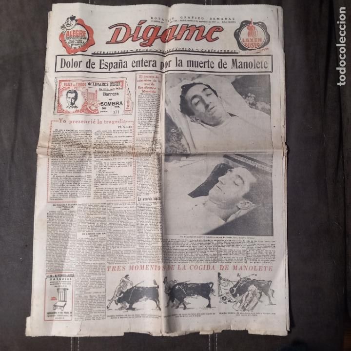 Coleccionismo de Revistas y Peri&oacute;dicos: D&iacute;game. Rotativo Gr&aacute;fico Semanal. 400, 2 Sep. 1947: Dolor de Espa&ntilde;a entera por la muerte de Manolete