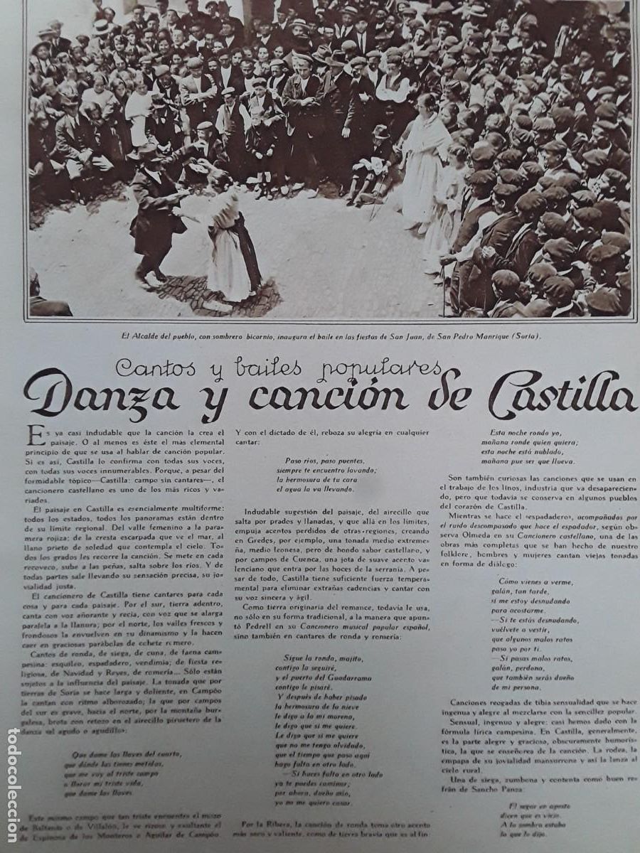Collection Magazines and Newspapers: DANZA CANCION CASTILLA BAILES POPULARES SAN PEDRO MANRIQUE ALCALDESAS ZAMARRAMOLA 3 HOJAS A&Ntilde;O 1929
