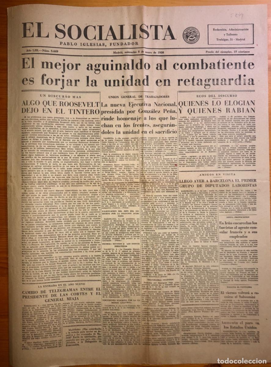 Colecionismo de Revistas e Jornais: GUERRA CIVIL- EL SOCIALISTA- PERIODICO ANTIFASCISTA- 5 ENERO 1938- MADRID