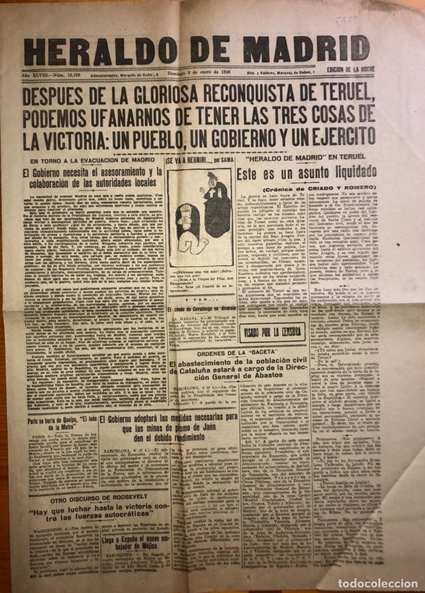Sammeln von Zeitschriften und Zeitungen: GUERRA CIVIL- HERALDO DE MADRID- PERIODICO- 9 ENERO DE 1938- ESCASO