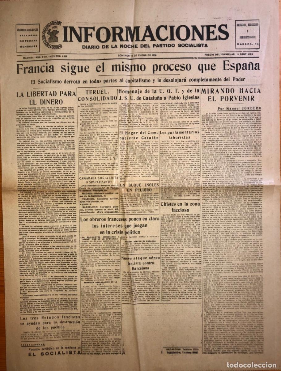 Sammeln von Zeitschriften und Zeitungen: GUERRA CIVIL- INFORMACIONES- PARTIDO SOCIALISTA- 16 ENERO 1938- MADRID