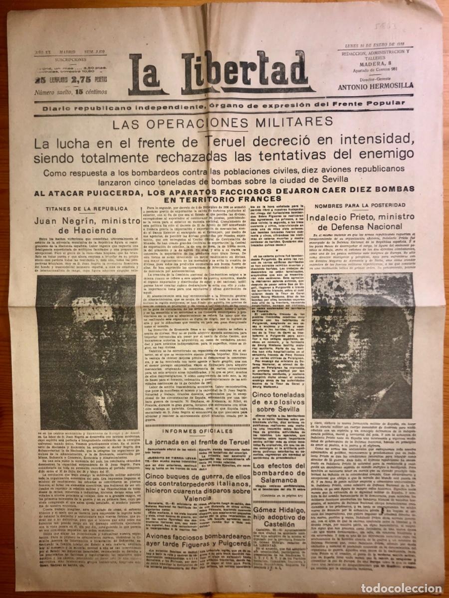 Colecionismo de Revistas e Jornais: GUERRA CIVIL- LA LIBERTAD- FRENTE POPULAR- DIARIO- 21 ENERO 1938- MADRID - RARO