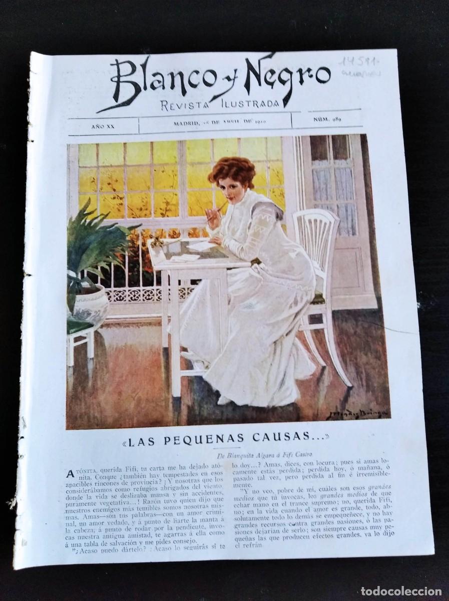Collectionnisme de Revues et Journaux: BLANCO Y NEGRO. N&ordm; 989. A&Ntilde;O 1910. EL DUQUE DE N&Aacute;JERA, FALLECIDO EN MADRID. SANTOS DUMONT DISP.. LEER