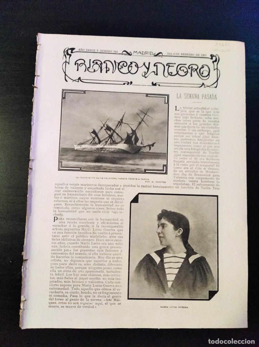 Coleccionismo de revistas y peri&oacute;dicos: BLANCO Y NEGRO. N&ordm; 614. A&Ntilde;O 1903. FRAGATA &rdquo;VILLA DE PALAM&Oacute;S&rdquo; VARADA FRENTE A TARIFA. LA VERBE.. LEER