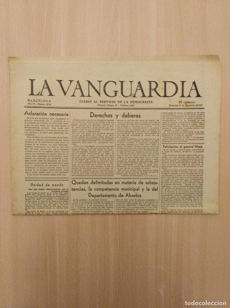 Collezionismo di Riviste e Giornali: LA VANGUARDIA N&ordm; 22.713 - 30/12/1936