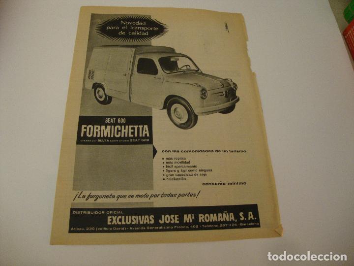 Coleccionismo de Revistas y Peri&oacute;dicos: HOJA PUBLICIDAD REVISTA 1962 SEAT 600 FORMICHETTA MEDIDAS 28 X 38 CM