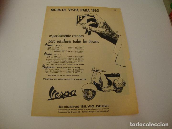 Coleccionismo de Revistas y Peri&oacute;dicos: HOJA PUBLICIDAD REVISTA 1962 VESPA MEDIDAS 28 X 38 CM