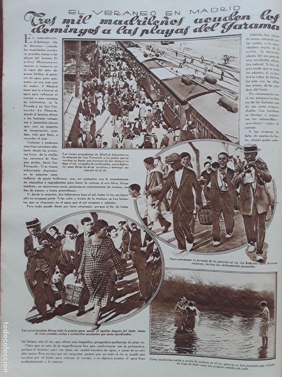 Collection Magazines and Newspapers: LAS PLAYAS DEL JARAMA POVEDA SAN FERNANDO DE HENARES BA&Ntilde;ISTAS MADRID 2 HOJAS A&Ntilde;O 1929
