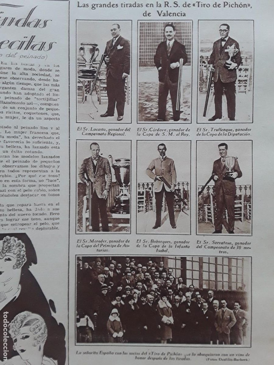 Collezionismo di Riviste e Giornali: LAS GRANDES TIRADAS EN LA R.S DE TIRO PICHON DE VALENCIA CAMPEONES HOJA REVISTA A&Ntilde;O 1929