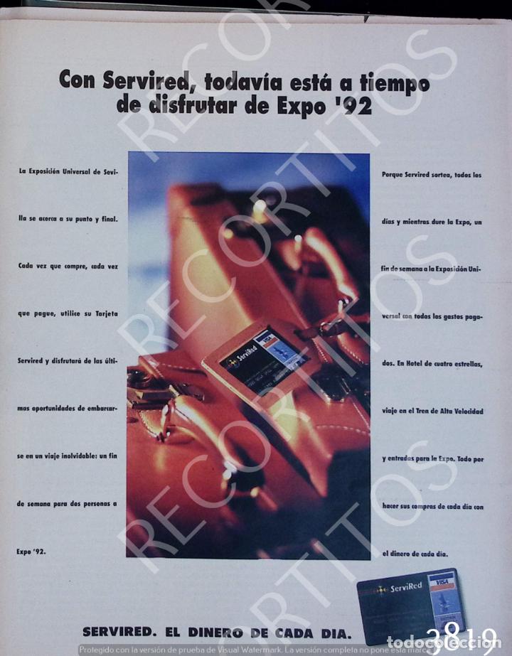 Coleccionismo de revistas y peri&oacute;dicos: ANUNCIO TARJETAS SERVIRED LA EXPO 92