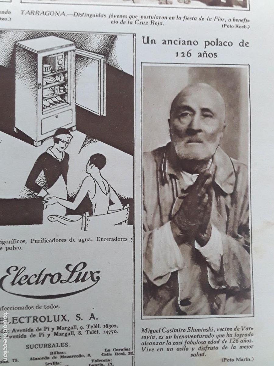 Collection Magazines and Newspapers: ANCIANO POLACO 126 A&Ntilde;OS VARSOVIA / LA MUJER MAS FEA DEL MUNDO BEVAN HOJA REVISTA A&Ntilde;O 1929