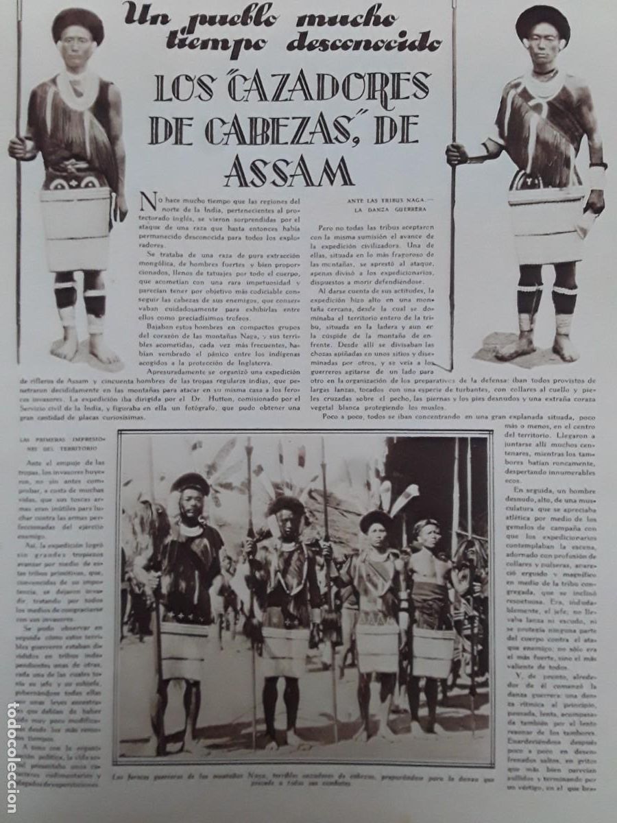 Coleccionismo de revistas y peri&oacute;dicos: CAZADORES DE CABEZAS TRIBU NAGA INDIA MONTA&Ntilde;AS NAGA PRINCIPE 3 HOJAS REVISTA A&Ntilde;O 1929
