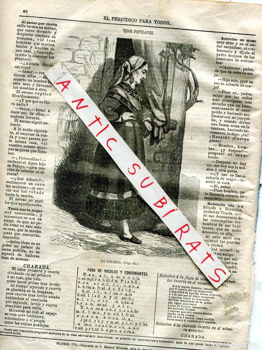 Collection Magazines and Newspapers: PERIODICO A&Ntilde;O 1874 LA MUJER GALLEGA SUS COSTUMBRES CON PRECIOSA ILUSTRACION TRAJE TIPICO DE GALICIA