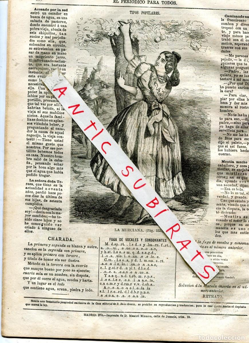 Collection Magazines and Newspapers: PERIODICO A&Ntilde;O 1874 LA MUJER MURCIANA DE MURCIA TRAJE TIPICO TRADICIONAL VESTIDO
