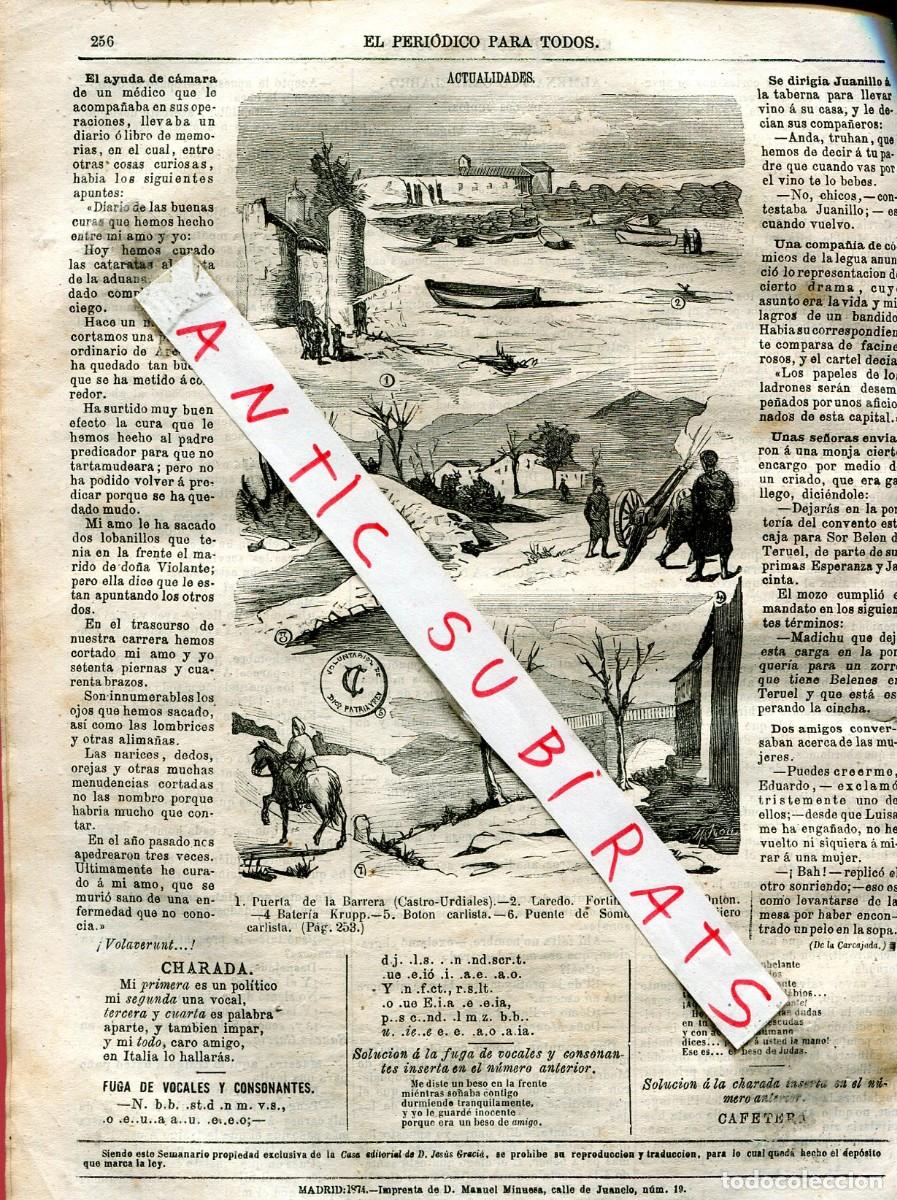 Coleccionismo de Revistas y Peri&oacute;dicos: PERIODICO A&Ntilde;O 1874 TERCERA GUERRA CARLISTA FORITFICACIONES EN CASTRO URDIALES LAREDO ONTON PUENTE