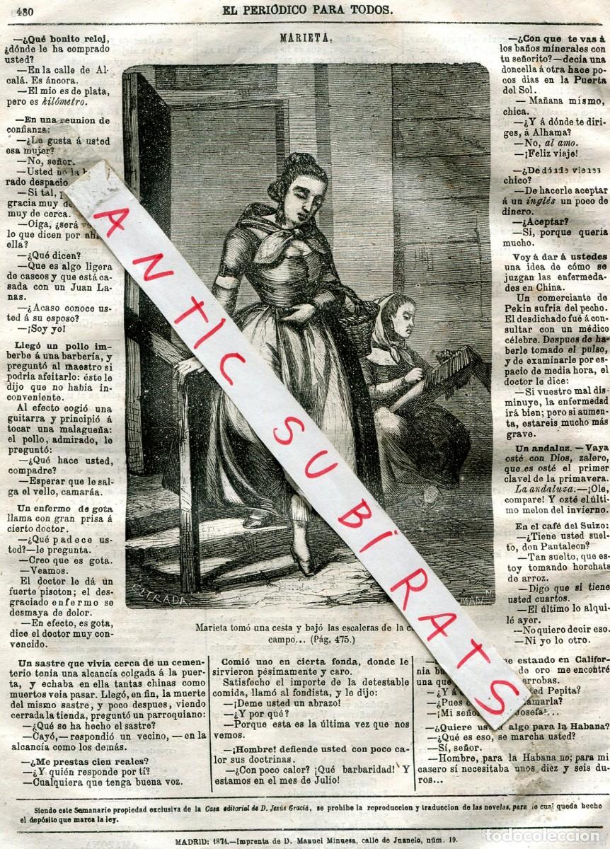 Coleccionismo de Revistas y Peri&oacute;dicos: PERIODIO A&Ntilde;O 1874 EL BASTON LA HEROINA MARIETA DE GERONA DURANTE A GUERRA DE LA INDEPENDENCIA