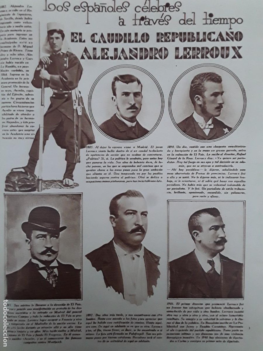 Collezionismo di Riviste e Giornali: EL CAUDILLO REPUBLICANO ALEJANDRO LERROUX 3 HOJAS A&Ntilde;O 1929