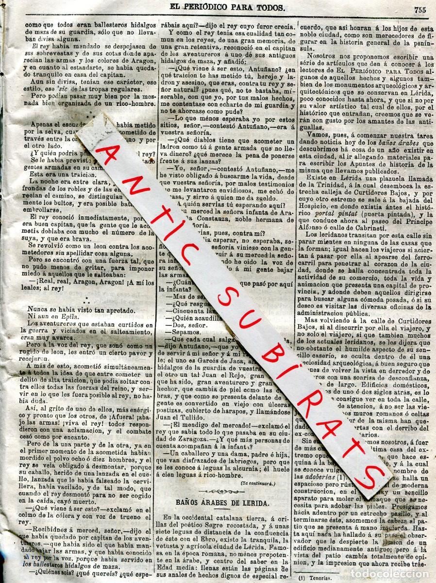 Coleccionismo de Revistas y Peri&oacute;dicos: PERIODICO A&Ntilde;O 1874 LOS BA&Ntilde;OS ARABES DE LERIDA LLEIDA LA CONCIENCIA VICTOR HUGO LA LEY DE LYNCH