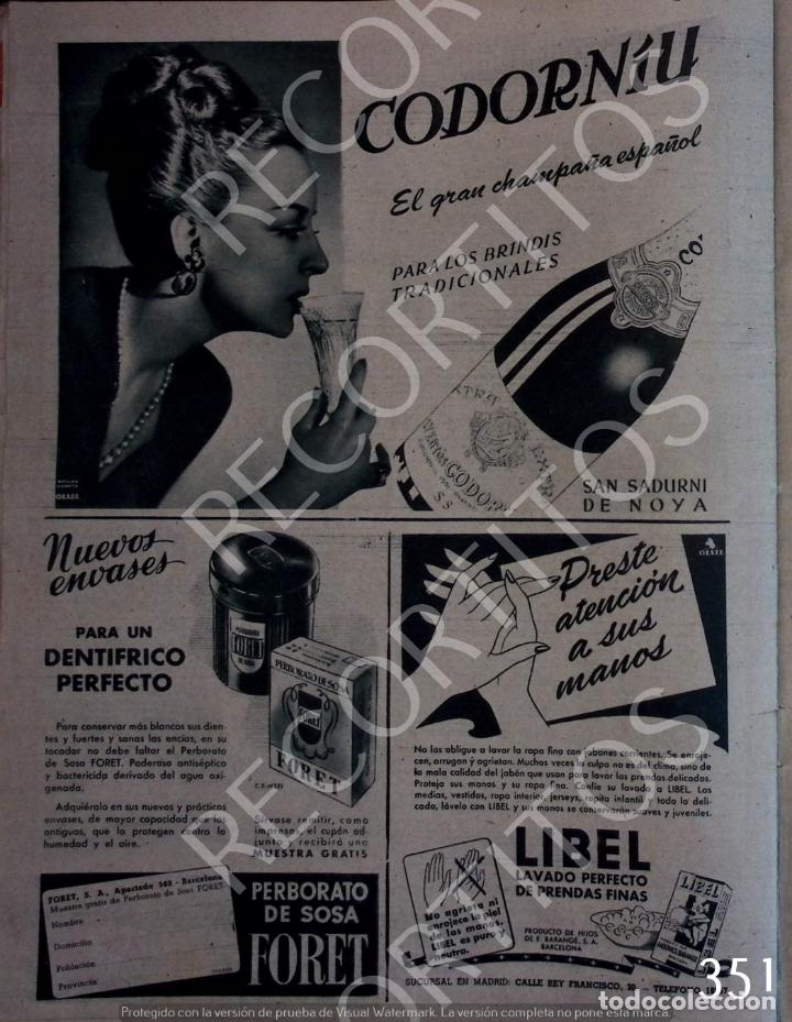 Coleccionismo de revistas y peri&oacute;dicos: recorte de 1946 anuncio cava codorniu perborato de sosa foret