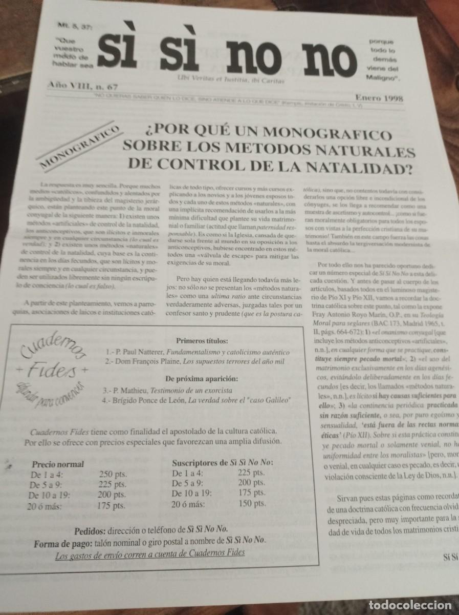 Coleccionismo de revistas y peri&oacute;dicos: REVISTA CAT&Oacute;LICA ANTIMODERNISTA S&Iacute; S&Iacute; NO NO N&ordm; 67. ENERO DE 1998 REF UR EST