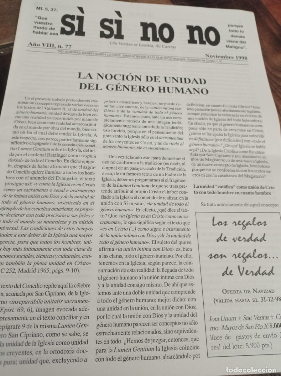 Coleccionismo de revistas y peri&oacute;dicos: REVISTA CAT&Oacute;LICA ANTIMODERNISTA S&Iacute; S&Iacute; NO NO N&ordm; 77. NOVIEMBRE DE 1998 REF UR EST