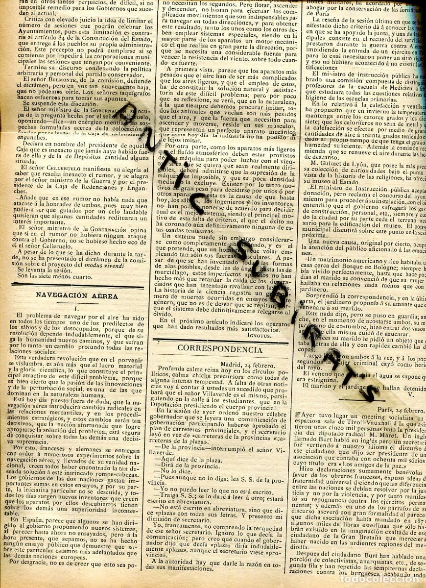 Collection Magazines and Newspapers: DIARIO A&Ntilde;O 1885 ARTICULO SOBRE LA NAVEGACION AEREA CUANDO AUN NO SE HAVIAN INVENTADO LOS AVIONES