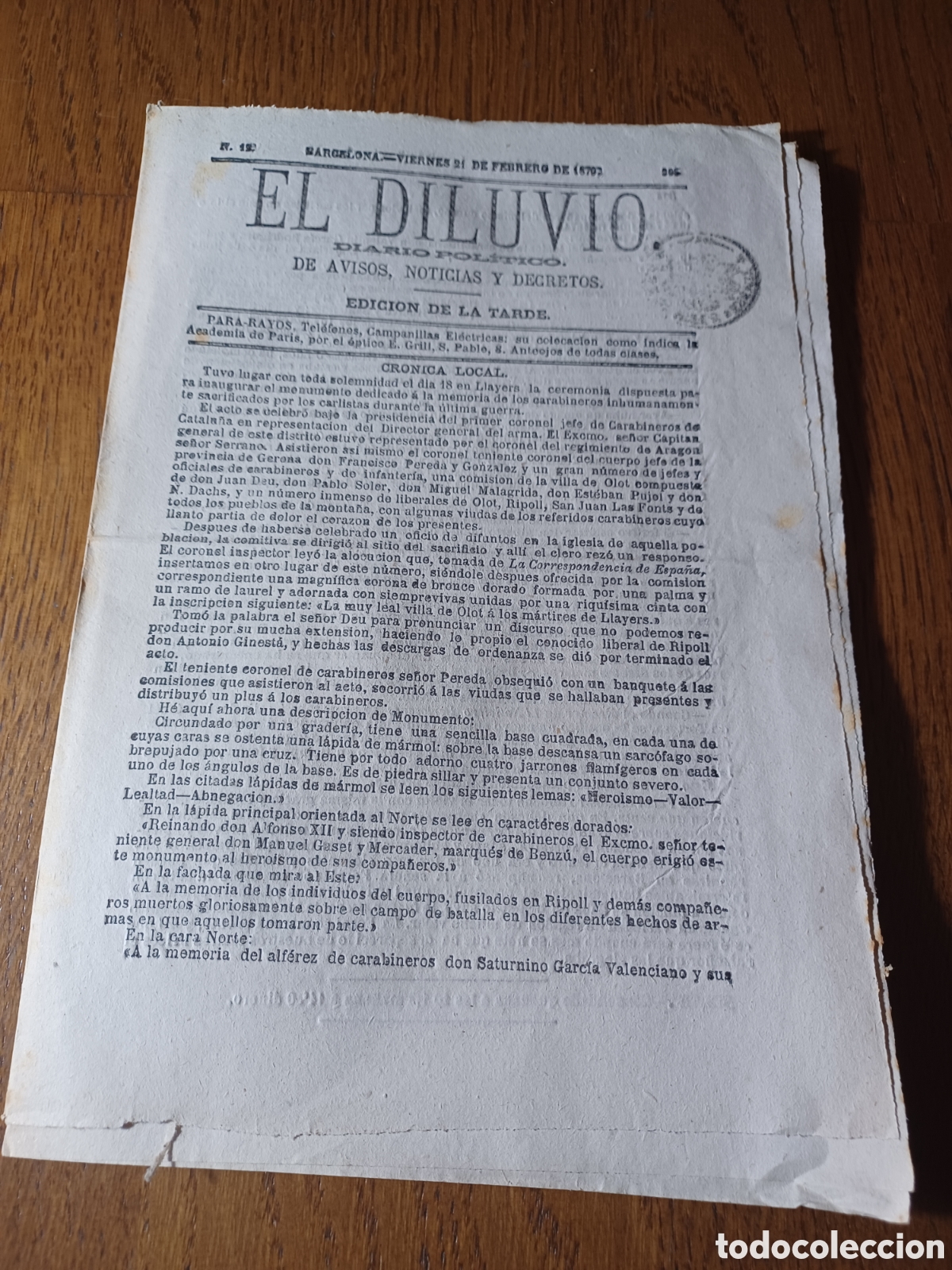 periódico 1879.presos de valencia en mahon por - Compra venta en  todocoleccion