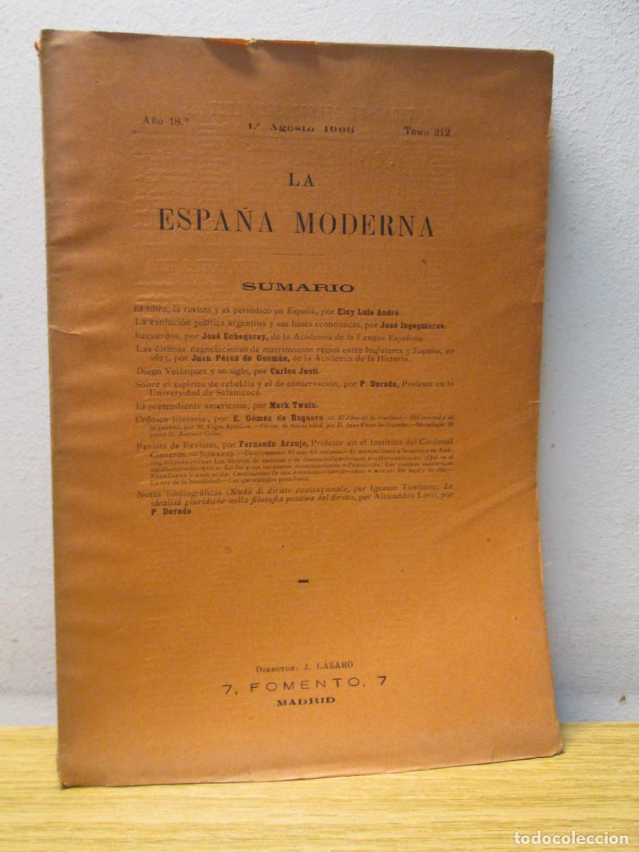 Collection Magazines and Newspapers: LA ESPA&Ntilde;A MODERNA. A&Ntilde;O 18&ordm;. 1&ordm; AGOSTO 1906. TOMO 212. JOSE DE LAZARO. REVISTA. FOMENTO