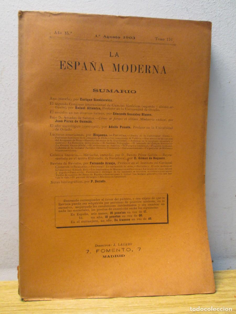 Collection Magazines and Newspapers: LA ESPA&Ntilde;A MODERNA. A&Ntilde;O 15&ordm;. 1&ordm; AGOSTO 1903. TOMO 176. JOSE DE LAZARO. REVISTA. FOMENTO