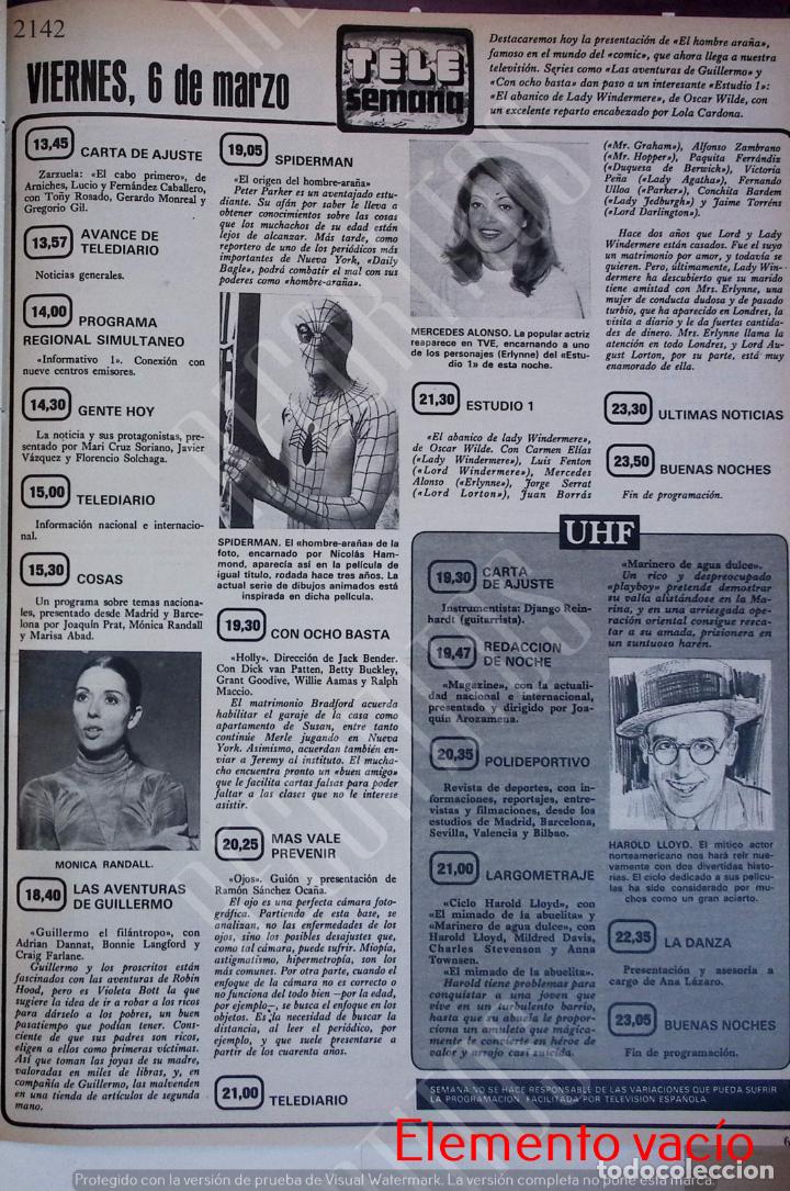 Coleccionismo de revistas y peri&oacute;dicos: MONICA RANDALL HAROLD LLOYD SPIDERMAN NICOLAS HAMMOND MERCEDES ALONSO