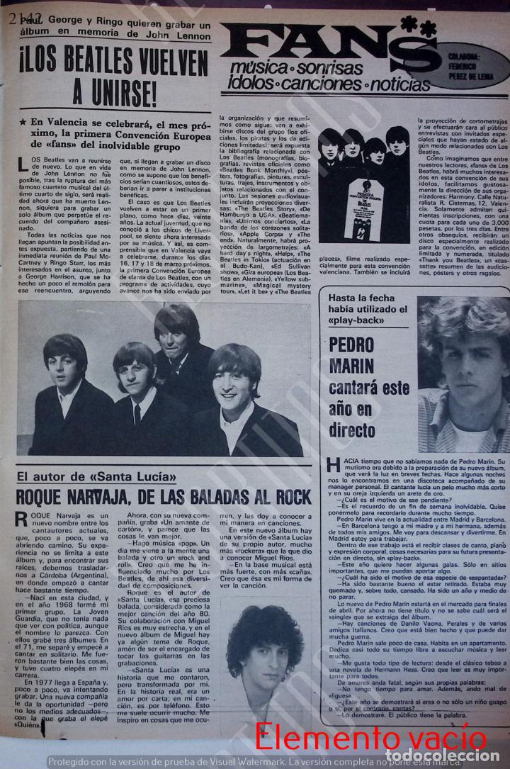 Coleccionismo de revistas y peri&oacute;dicos: ROQUE NARVAJA THE BEATLES PEDRO MARIN