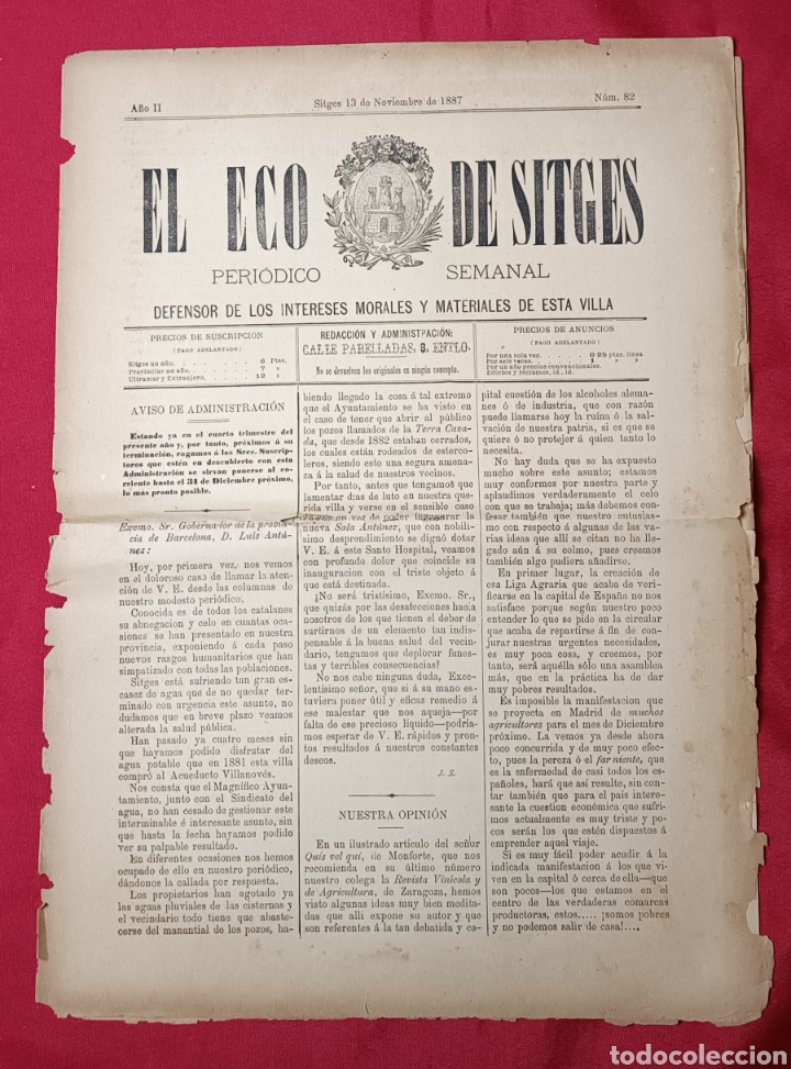 Sammeln von Zeitschriften und Zeitungen: EL ECO DE SITGES NUM.82 / 13 NOVIEMBRE 1887. REVISTA SEMANAL