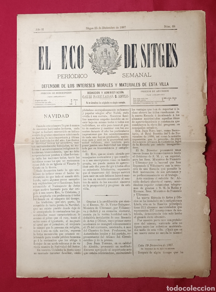 Sammeln von Zeitschriften und Zeitungen: EL ECO DE SITGES NUM.88 / 25 DICIEMBRE 1887. REVISTA SEMANAL