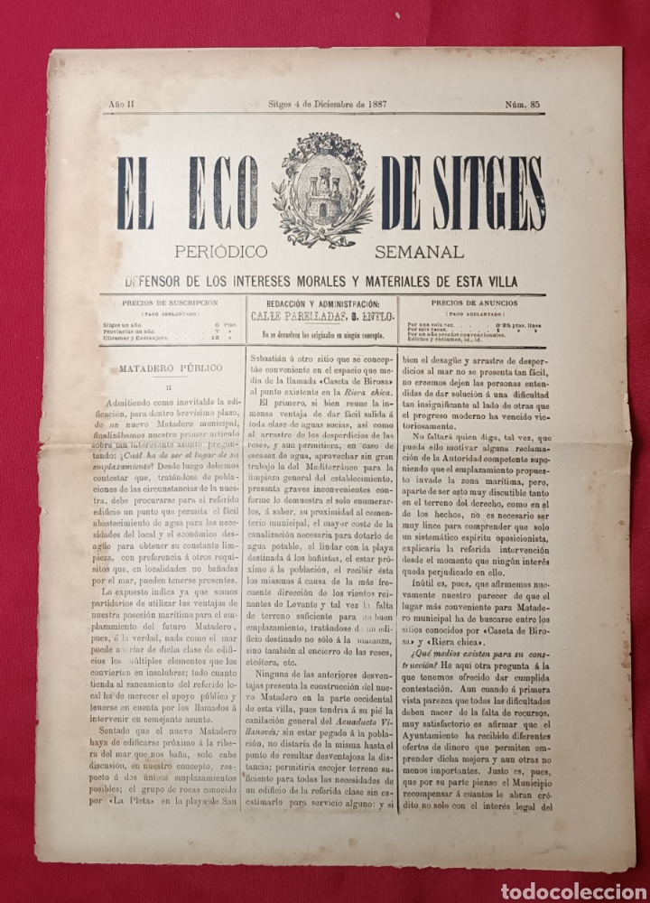 Collection Magazines and Newspapers: EL ECO DE SITGES NUM.85 / 4 DICIEMBRE 1887. REVISTA SEMANAL