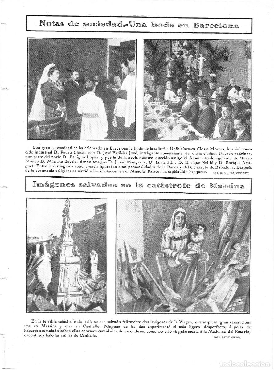 Coleccionismo de Revistas y Peri&oacute;dicos: 1909 HOJA REVISTA ITALIA MESSINA TERREMOTO IM&Aacute;GENES DE LA VIRGEN SALVADAS MADONNA DEL ROSARIO