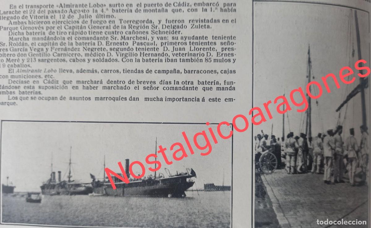 Coleccionismo de revistas y peri&oacute;dicos: Cadiz embarque tropas a Larache Foto hoja revista principio siglo XX 191G