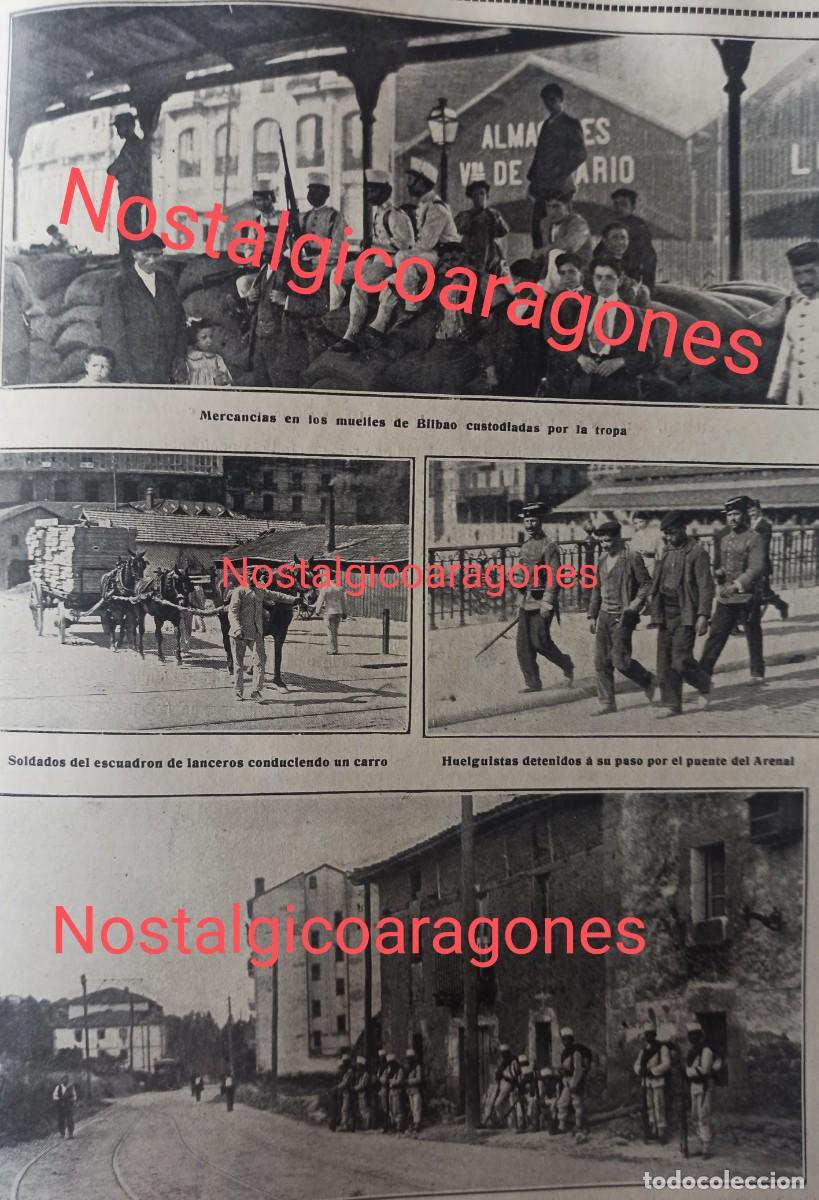Coleccionismo de revistas y peri&oacute;dicos: Bilbao huelga secuencias Guardia Civil ejercito foto hoja revista principio siglo XX 191G