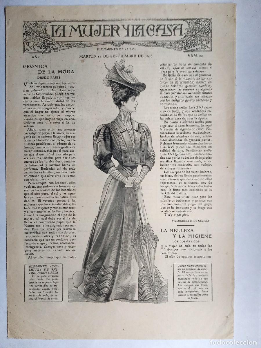 Coleccionismo de Revistas y Peri&oacute;dicos: La mujer y la casa. Cuadernillo ABC. A&ntilde;o I N&uacute;m. 22, septiembre 1906. Cuatro p&aacute;ginas.