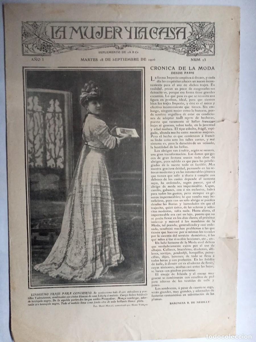 Coleccionismo de Revistas y Peri&oacute;dicos: La mujer y la casa. Cuadernillo ABC. A&ntilde;o I N&uacute;m. 23, septiembre 1906. Cuatro p&aacute;ginas.