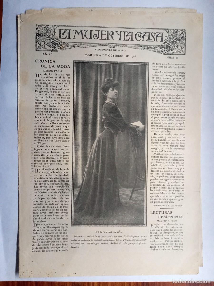 Coleccionismo de Revistas y Peri&oacute;dicos: La mujer y la casa. Suplemento ABC. A&ntilde;o I N&uacute;m. 26, octubre 1906. Cuatro p&aacute;ginas.