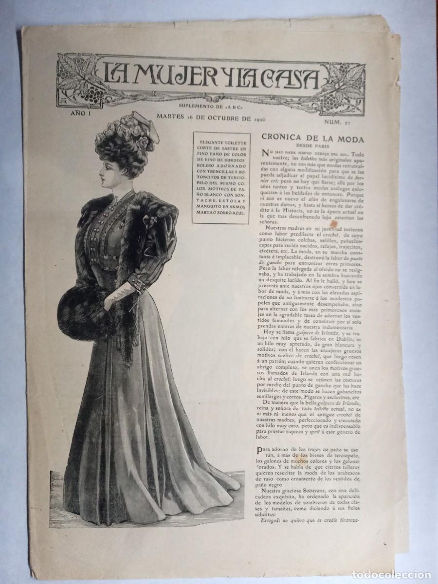 Coleccionismo de Revistas y Peri&oacute;dicos: La mujer y la casa. Suplemento ABC. A&ntilde;o I N&uacute;m. 27, octubre 1906. Cuatro p&aacute;ginas.